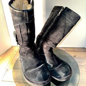 UGG Cargo III 3 Boots Women's Size 7 Buckle Side Zip Suede Sheepskin Calf High